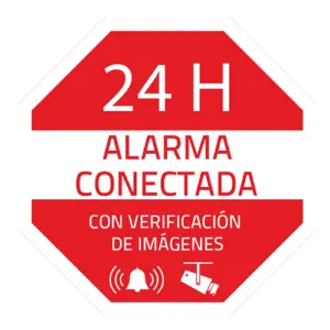 MARCA BLANCA - Pegatina de plástico - Serigrafía Alarma conectada - Vinilo impreso laminado - 65 (Al) x 65 (AC-PEGATINA-ES