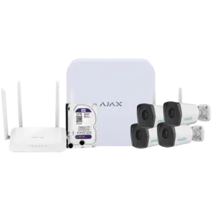 AJAX - Kit de videovigilancia Ajax - Grabador Ajax de 8 canales   - 4 cámaras bullet WiFi de 2 Mpx (AJ-NVRKIT108B-2W)