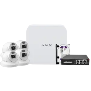 AJAX - Kit de videovigilancia Ajax - Grabador Ajax de 8 canales - 4 cámaras turret de 4 Mpx (AJ-NVRKIT108T-4)