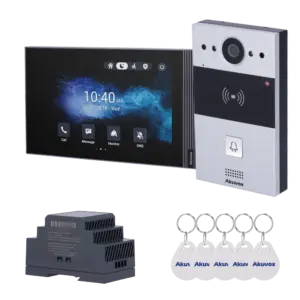 AKUVOX - Kit de videoportero Linux - 2 hilos & WiFi | Placa y monitor IPS - Audio bidireccional (AK-KIT203)