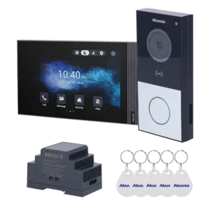 AKUVOX - Kit de videoportero Linux - 2 hilos & WiFi | Placa y monitor IPS - Audio bidireccional (AK-KIT204)