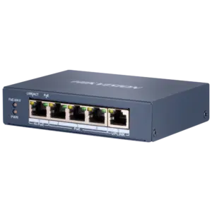 HIKVISION - Switch PoE Hikvision - 4 RJ45 Gigabit + 1 uplink Gigabit RJ45 - 3 PoE+ 802.3af/at + 1 (DS-3E0505HP-E)