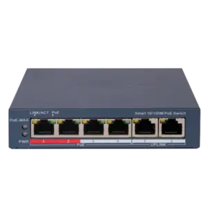 HIKVISION - Hikvision Switch PoE Gestionable - 4 Puertos PoE 802.3af/at + 2 Uplink - Velocidad 10/100 (DS-3E1106P-EI)
