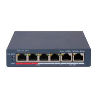 HIKVISION - Hikvision Switch PoE Gestionable - 4 Puertos PoE 802.3af/at + 2 Uplink - Velocidad 10/100 (DS-3E1106P-EI/M)