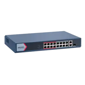 HIKVISION - Hikvision Switch PoE Gestionable - 16 Puertos PoE 802.3af/at + 2 Uplinks Gigabit - Un (DS-3E1318P-EI/M)