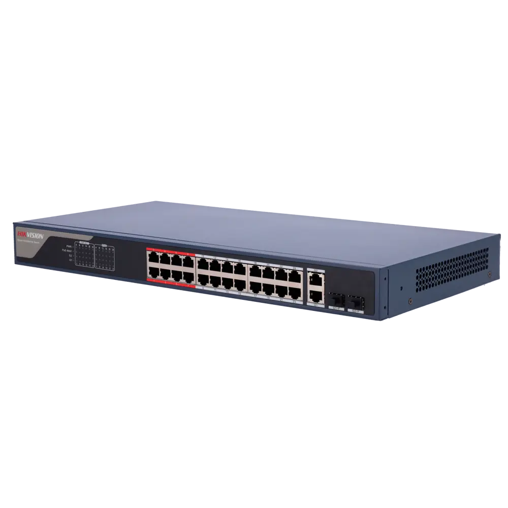 HIKVISION - Hikvision Switch PoE Gestionable - 24 Puertos PoE 802.3af/at + 2 Combos Gigabit - Velocidad (DS-3E1326P-EI(B))