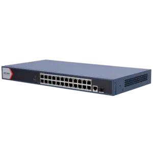 HIKVISION - Hikvision Switch PoE Gestionable - 24 Puertos PoE Gigabit + 2 Uplinks Gigabit - Un puerto (DS-3E1526P-EI)