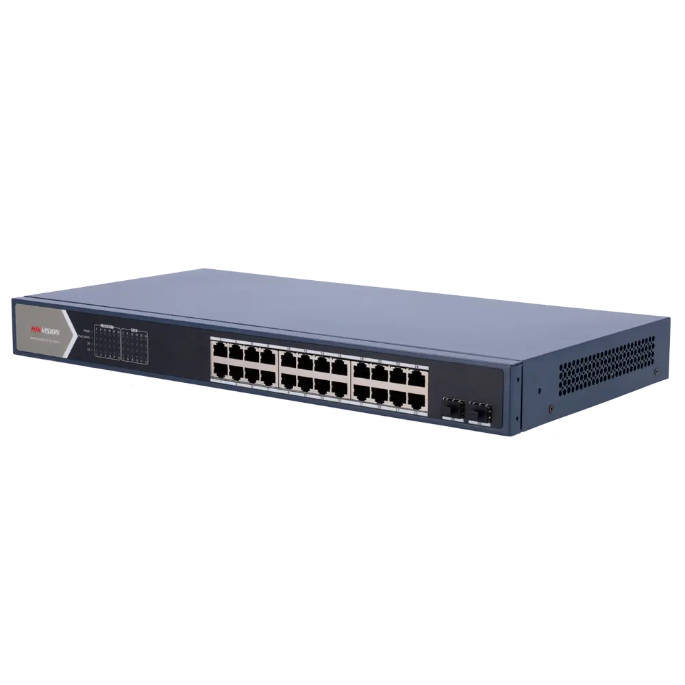 HIKVISION - Hikvision Switch PoE Gestionable - 24 Puertos PoE Gigabit + 2 Uplinks SFP Ópticos - (DS-3E1526P-SI)