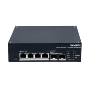 HIKVISION - Switch Industrial PoE para Escenarios Solares - 4 Puertos PoE Gigabit + 2 Uplinks SFP (DS-3T1506HP-EI-UPS)