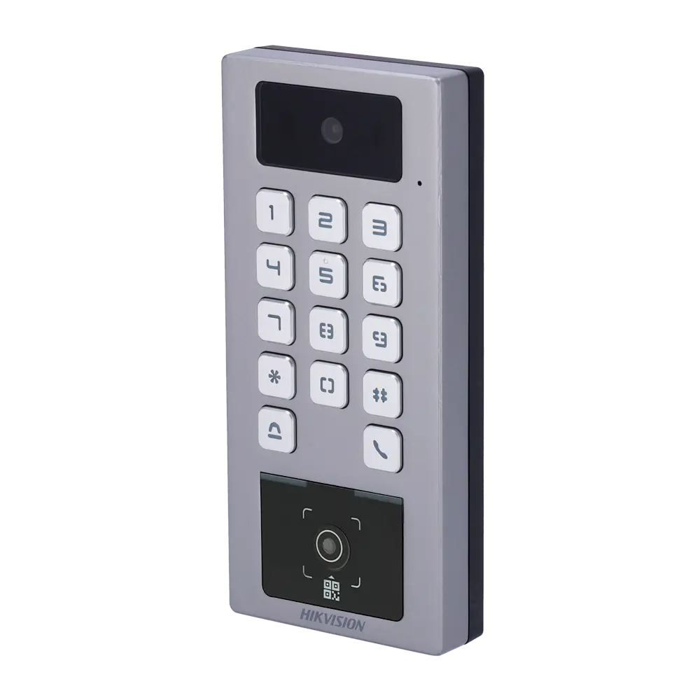 HIKVISION - Control de acceso con cámara IP65 IK09 - Tarjeta MF DESFire, QR dinámico y PIN - 10.000 (DS-K1T502DBWX-CQR)