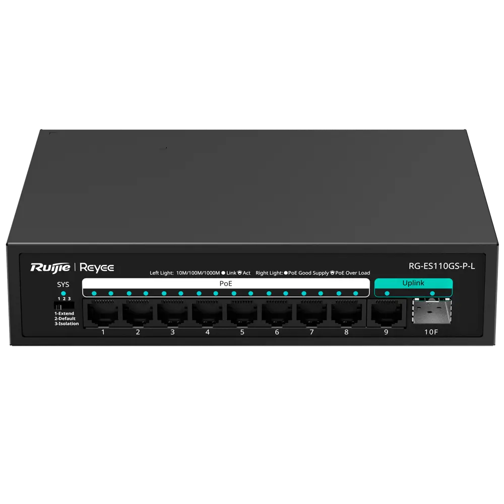 REYEE - Reyee Switch PoE Sobremesa - 8 Puertos RJ45 + 1 Uplink RJ45 + 1 Uplink SFP - 8 Puertos (RG-ES110GS-P-L)