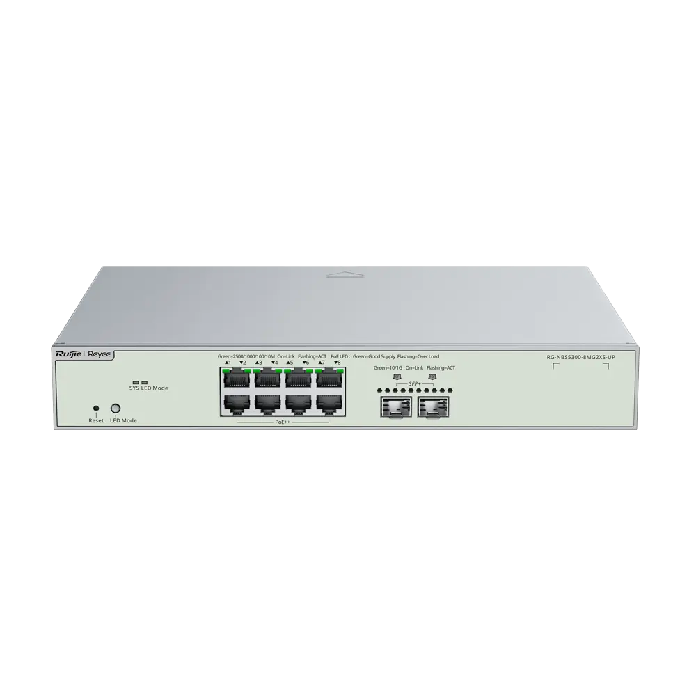 REYEE - Ruijie Reyee Cloud Managed L3 Switch Ultra PoE - 10 Puertos Totales (8 PoE++ / 2 Uplinks (RG-NBS5300-8MG2XS-UP)