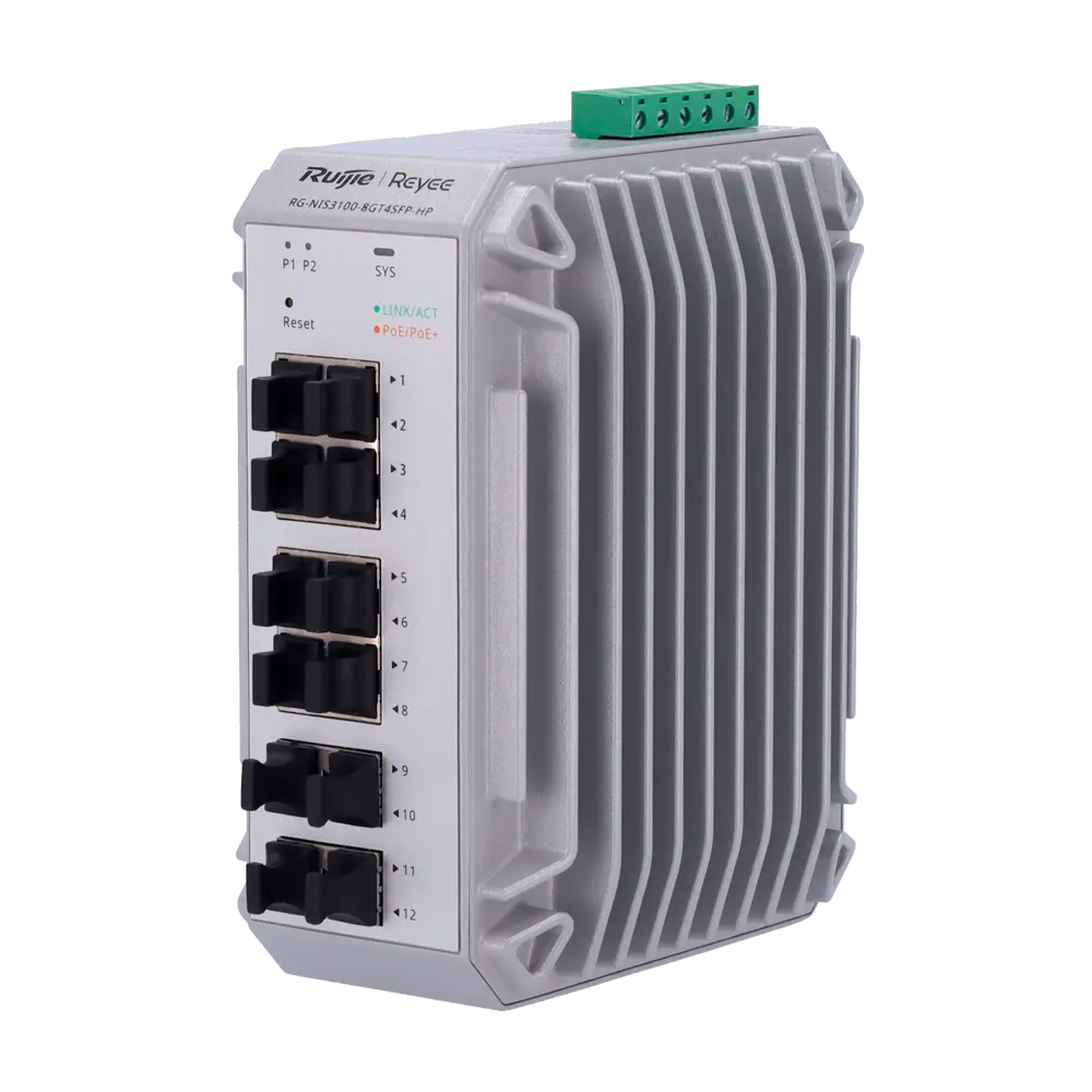REYEE - Ruijie Cloud Managed Industrial L2 Switch - 12 Puertos Totales (8 GE / 4 Uplinks 1G SFP) - (RG-NIS3100-8GT4SFP-HP)