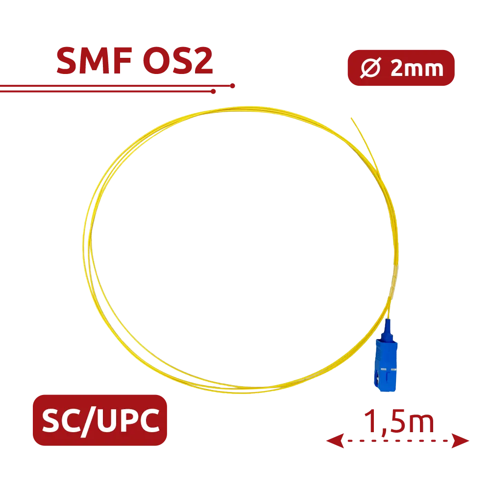 SAFIRE - Pigtail de fibra óptica simplex - Fibra monomodo G657A2 de alto rendimiento - Conector SC (SF-SC-UPC-OS2-0015M-D2