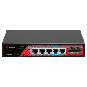 SAFIRE - Safire Switch PoE - 4 puertos PoE + 1 Uplink RJ45 + 2 SFP (1G/2,5G) - Velocidad de puertos (SF-SW0704HIPOE-GMF-65