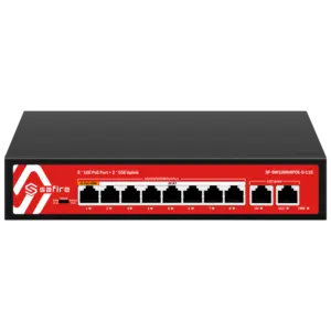 SAFIRE - Safire Switch Hi-PoE - 8 puertos PoE + 2 Uplink RJ45 - 10x 10/100/1000Mbps - 7 Puertos PoE+ (SF-SW1008HIPOE-G-115