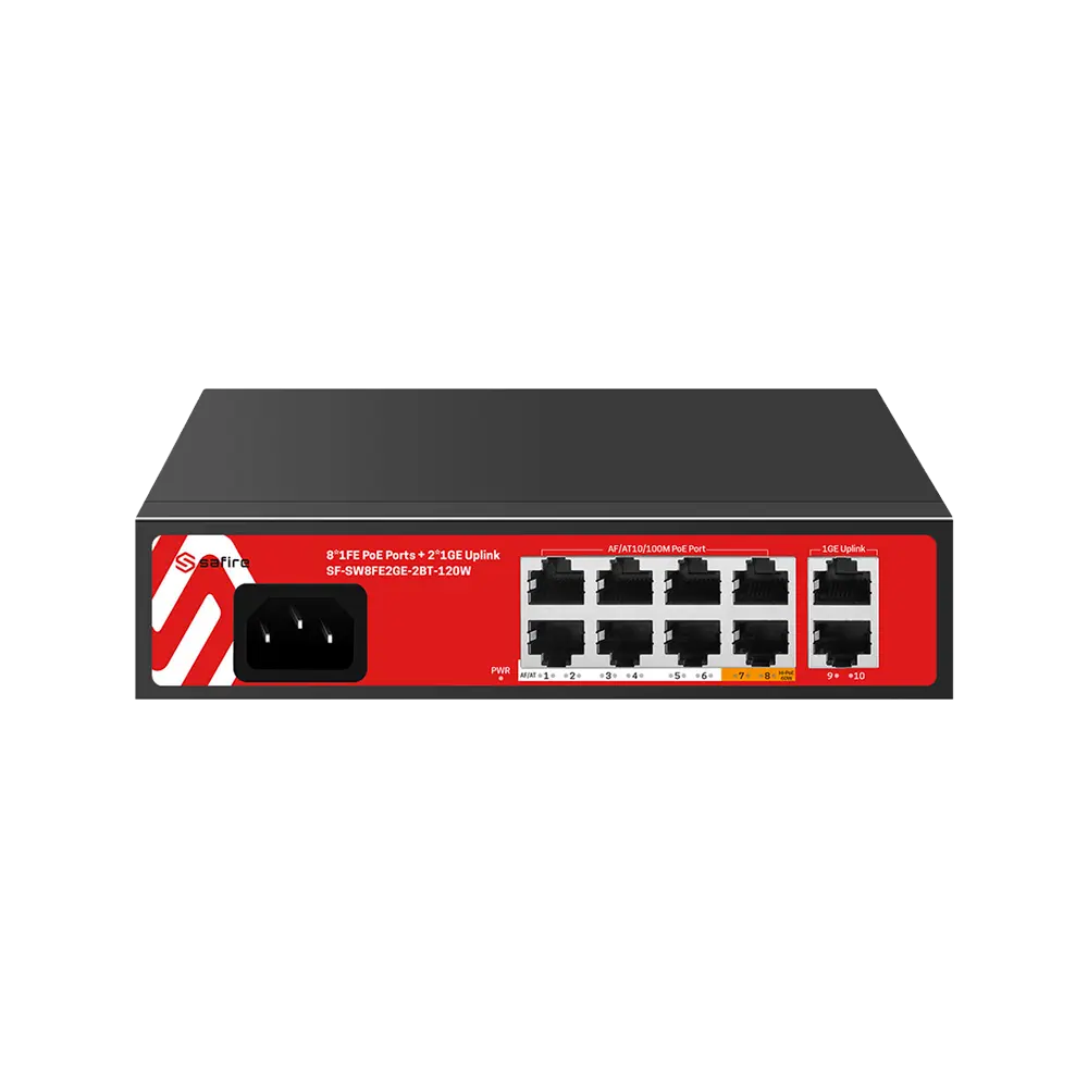 SAFIRE - Safire Switch Hi-PoE - 8 puertos FE PoE + 2 Uplink RJ45 - Hibrido 8x10/100Mbps + (SF-SW8FE2GE-2BT-120W)