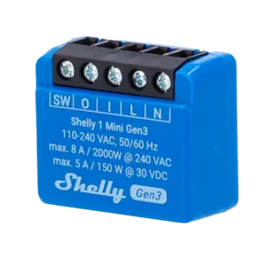 SHELLY - Relé Shelly 1 Mini Gen3 - Controlador Inteligente - Relé de 1 canal / Contacto Seco - WiFi (SH-1-MINI-GEN3)