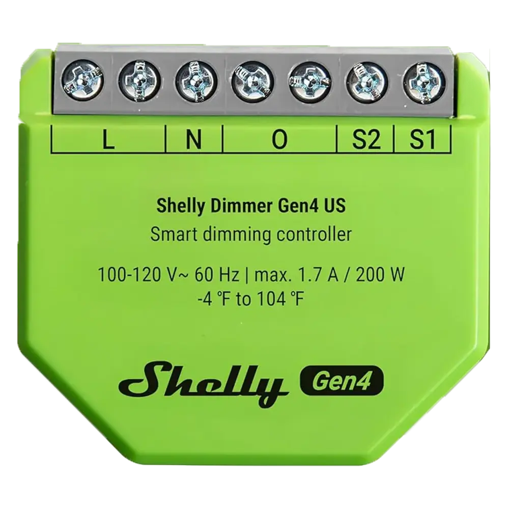 SHELLY - Shelly Dimmer Gen4 - Atenuación (Dimming) / 1x 200W / Sin Neutro - Luces incandescentes, (SH-DIMMER-GEN4)