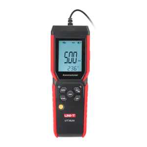 UNI-T - Anemómetro de hilo caliente - Mide velocidad, temperatura y caudal de aire - Sonda fina y (UT362H)