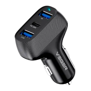 VEGER - VEGER - Mechero coche - Potencia 37W - Carga rápida 20W - Salidas 2x USB-A, 1x USB-C - (VG-CC271-2A1C)