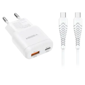 VEGER - VEGER - Cargador de pared - Carga rápida 30W |  Con tecnología GaN - Salidas USB-C, USB-A - (VG-TR120-Kit-30W1A1C)