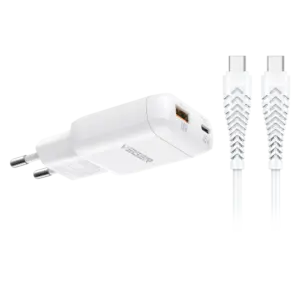 VEGER - VEGER - Cargador de pared - Carga rápida 45W |  Con tecnología GaN - Salidas USB-C, USB-A - (VG-TR121-Kit-45W1A1C)