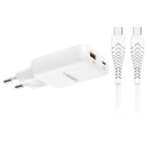 VEGER - VEGER - Cargador de pared - Carga rápida 65W |  Con tecnología GaN - Salidas USB-C, USB-A - (VG-TR122-Kit-65W1A1C)
