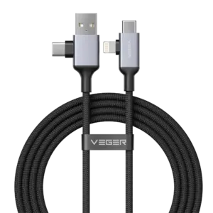 VEGER - Veger - Cable USB 2.0 4 en 1 - USB-A / USB-C a USB-C / Lightning - Conector de aleación de (VG-V313)