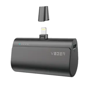 VEGER - VEGER Mini Power bank con LEDs carga - Capacidad 5000mAh - Entrada USB-C - Salida Conector (VG-W0556P)