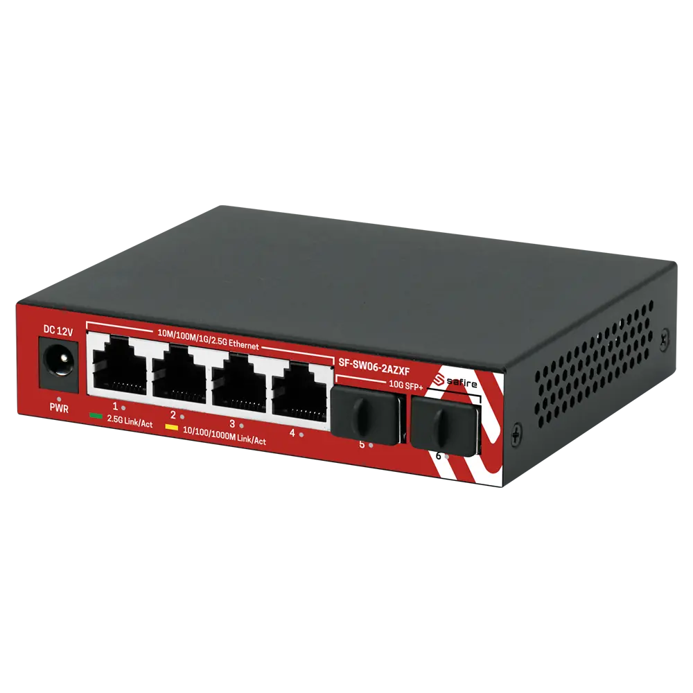 SAFIRE - Switch Multigagibit 2,5Gbps - 4 puertos + 2 Uplink SFP 10G - Velocidad de puertos... (SF-SW06-2AZXF) - Imagen 2