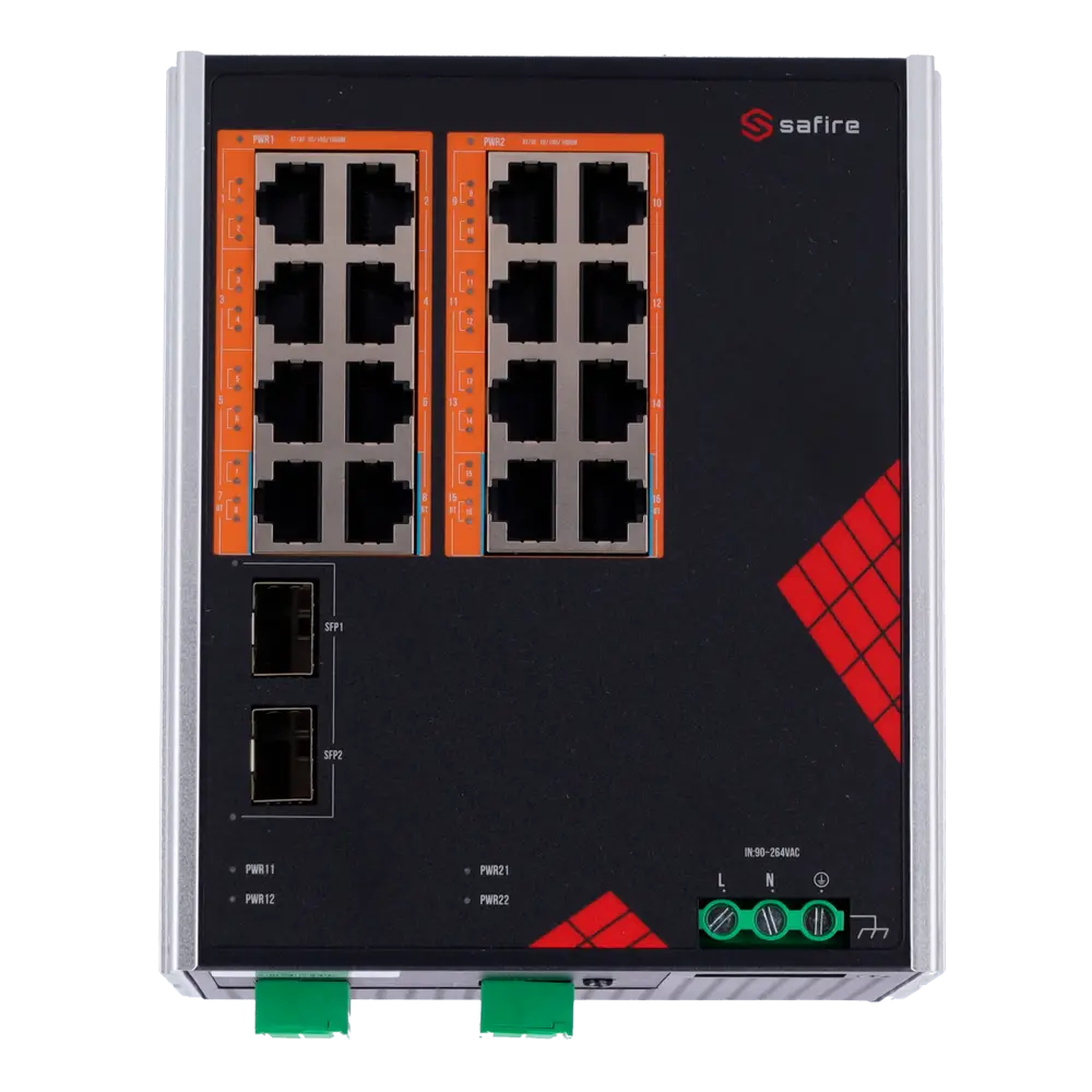 SAFIRE - Safire Switch Industrial Alimentación AC y DC - 16 puertos Gigabit + 2 SFP Gigabit - 12... (SF-SWI1816HIPOE-GF-AC-260-DIN) - Imagen 2