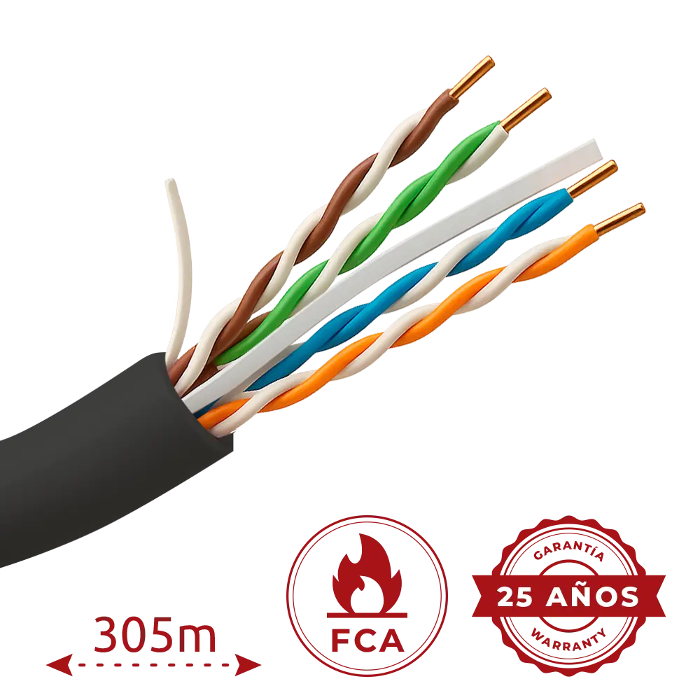 SAFIRE - Cable UTP rigido Safire - Categoría 6 - Cumple con 90m Fluke test - Conductor CCA 23AWG -... (UTP6-305-OUTDOOR-CCA) - Imagen 2