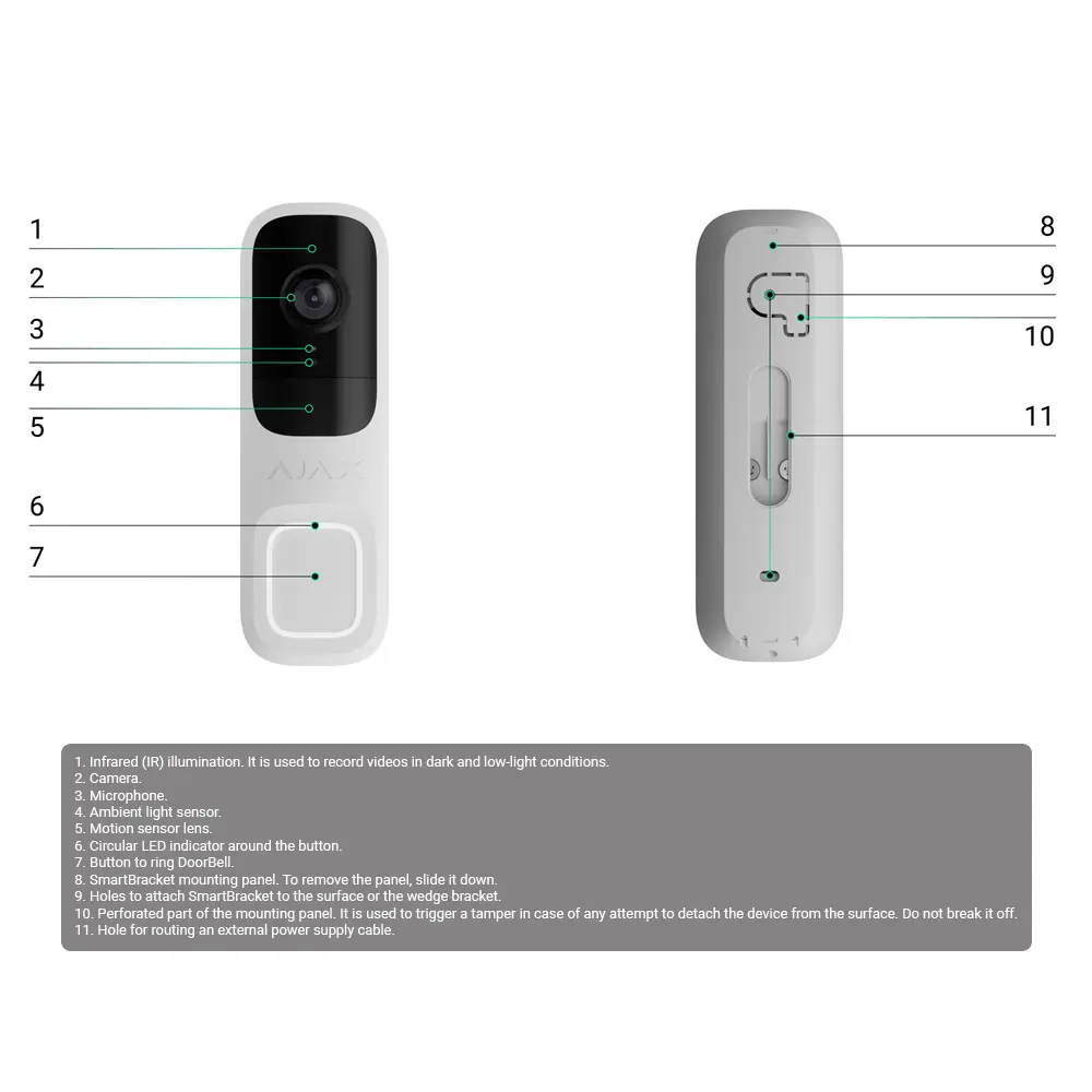 AJAX - Doorbell 4 MP con IA integrada - Detector PIR alcance hasta 4 m - Audio bidireccional con... (AJ-DOORBELL-4-W) - Imagen 3