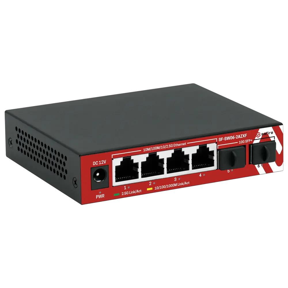 SAFIRE - Switch Multigagibit 2,5Gbps - 4 puertos + 2 Uplink SFP 10G - Velocidad de puertos... (SF-SW06-2AZXF) - Imagen 3