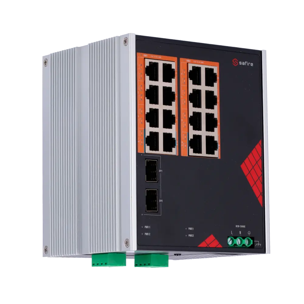 SAFIRE - Safire Switch Industrial Alimentación AC y DC - 16 puertos Gigabit + 2 SFP Gigabit - 12... (SF-SWI1816HIPOE-GF-AC-260-DIN) - Imagen 3