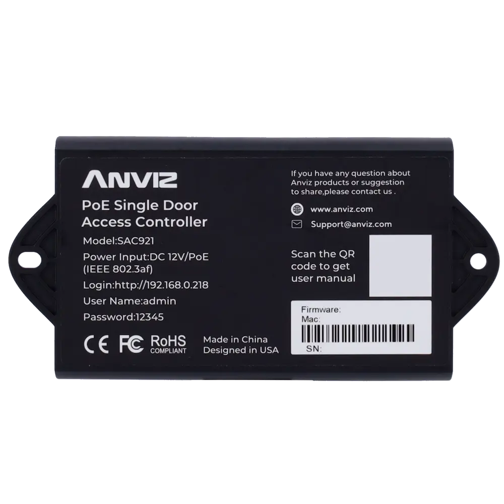 ANVIZ - Controladora de acceso - Tarjeta o PIN - 1 puerta | Comunicación TCP/IP y WiFi - 1 lector... (SAC921) - Imagen 4