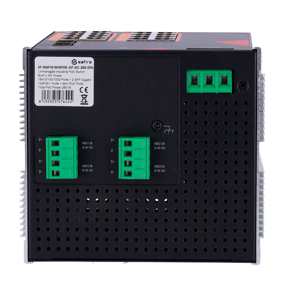 SAFIRE - Safire Switch Industrial Alimentación AC y DC - 16 puertos Gigabit + 2 SFP Gigabit - 12... (SF-SWI1816HIPOE-GF-AC-260-DIN) - Imagen 4