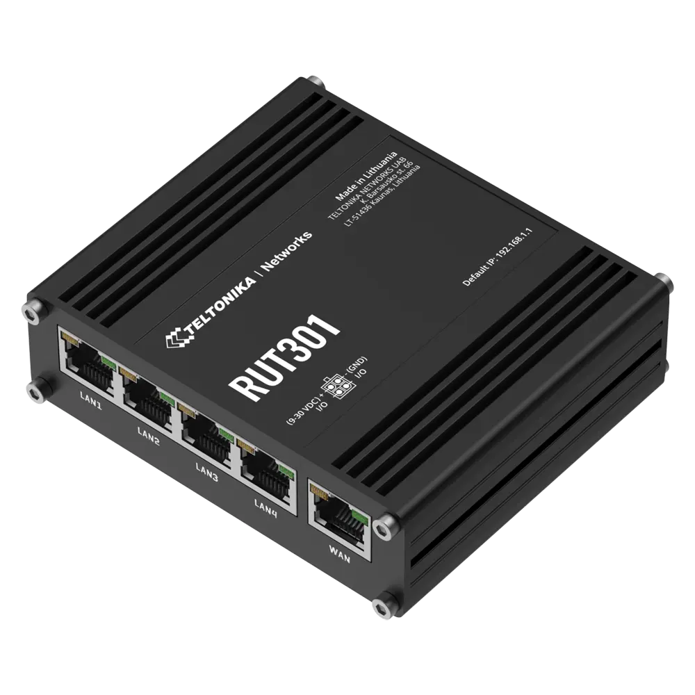 TELTONIKA - Router industrial con 5 puertos RJ45 10/100 Mbps - Ecosistema IoT: Modbus, MQTT, OPC UA y (TK-RUT301)
