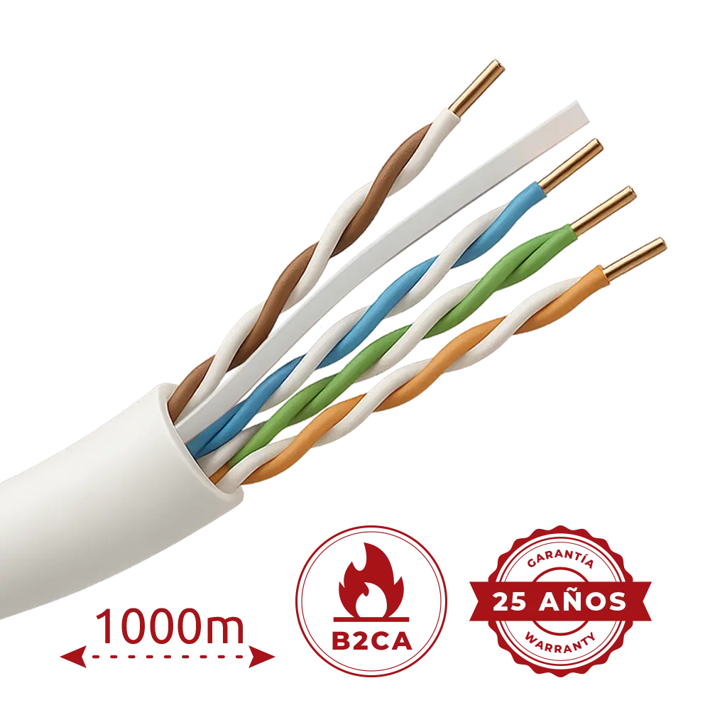 SAFIRE - Cable de datos U/UTP Categoría 6A de 4 pares - Conductor de cobre sólido puro Bare Copper -... (UTP6A-1000-LSZH-B2ca) - Imagen 2