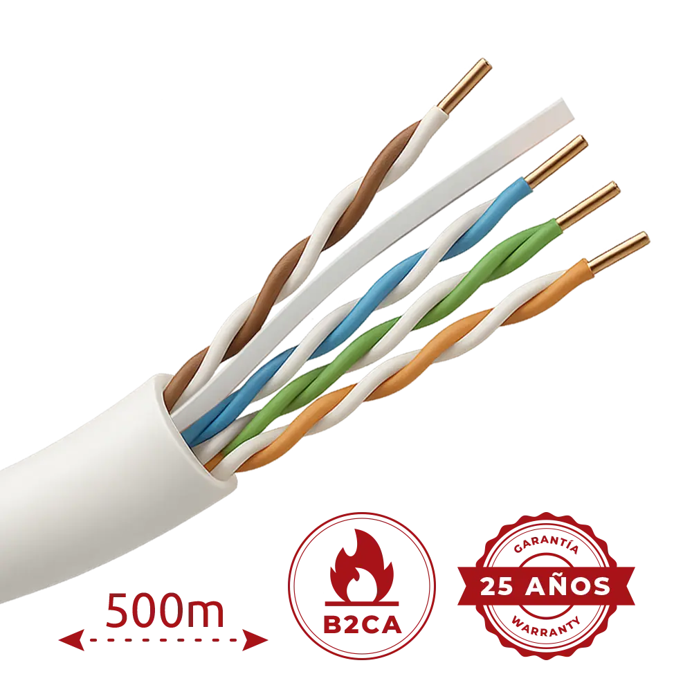 SAFIRE - Cable de datos U/UTP Categoría 6A de 4 pares - Conductor de cobre sólido puro Bare Copper -... (UTP6A-500-LSZH-B2ca) - Imagen 2
