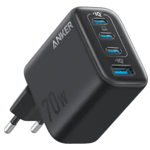 ANKER - Anker - Cargador USB - Potencia 70W - Carga rápida GaN | Display inteligente - Salidas 3x... (ANK-121-70W1A3C-B)