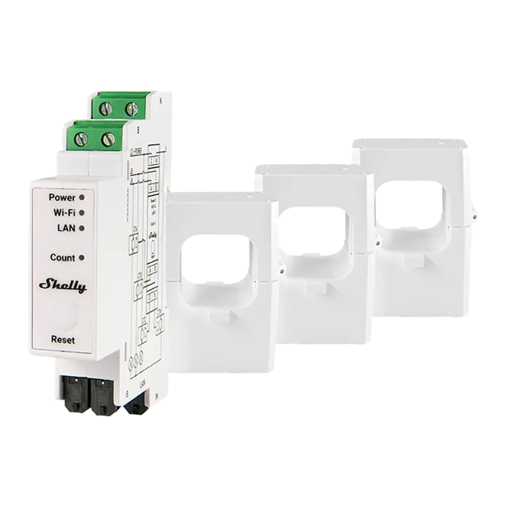 SHELLY - Shelly Pro 3EM 400A - Medición trifásica de alta precisión hasta 400A - 3x Pinzas 400A... (SH-PRO-3EM-400A)