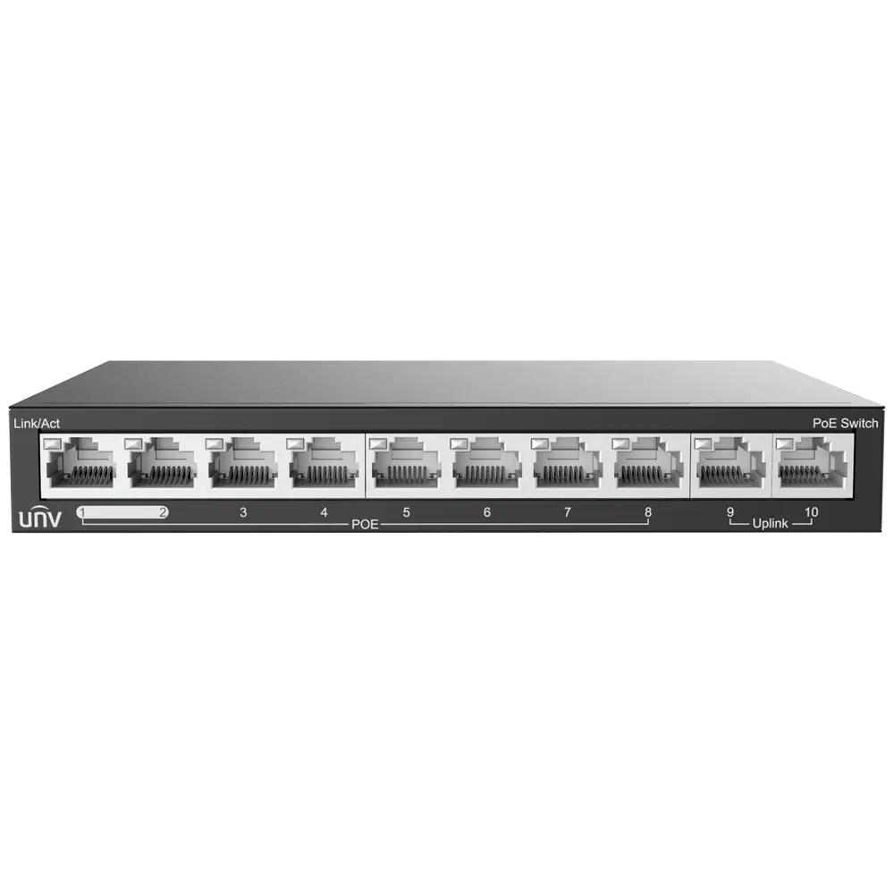 UNIVIEW - Uniview Switch PoE Sobremesa - 10 Puertos RJ45 10/100Mbps - 8 Puertos PoE+ 802.3af/at |... (UV-NSW2020-10T-POE-IN)