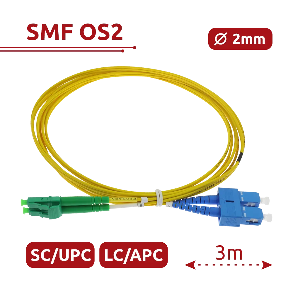 SAFIRE - Cable de conexión de fibra óptica dúplex - Fibra monomodo G657A2 de alto rendimiento -... (SF-LC-APC-SC-UPC-SM-DX-3M) - Imagen 2