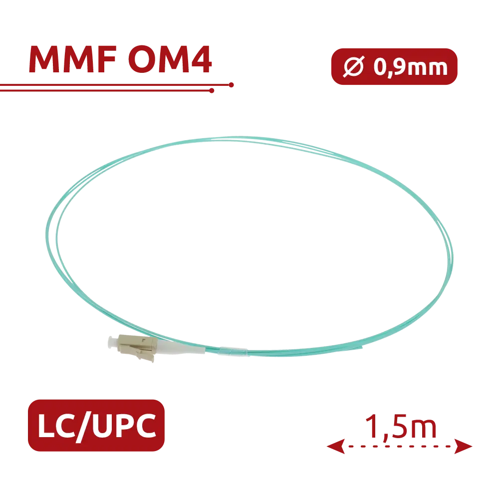 SAFIRE - Pigtail de fibra óptica simplex - Fibra multimodo OM4 de alta velocidad - Conector LC con... (SF-LC-UPC-OM4-0015M-D09-A) - Imagen 2