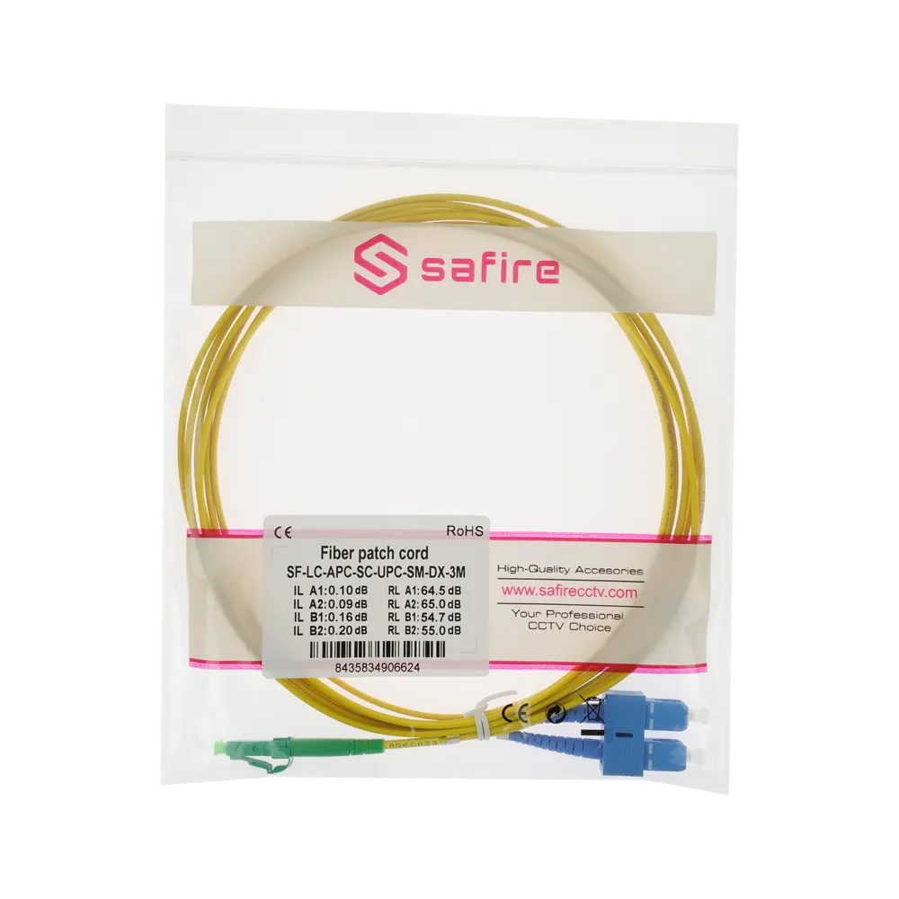 SAFIRE - Cable de conexión de fibra óptica dúplex - Fibra monomodo G657A2 de alto rendimiento -... (SF-LC-APC-SC-UPC-SM-DX-3M) - Imagen 4