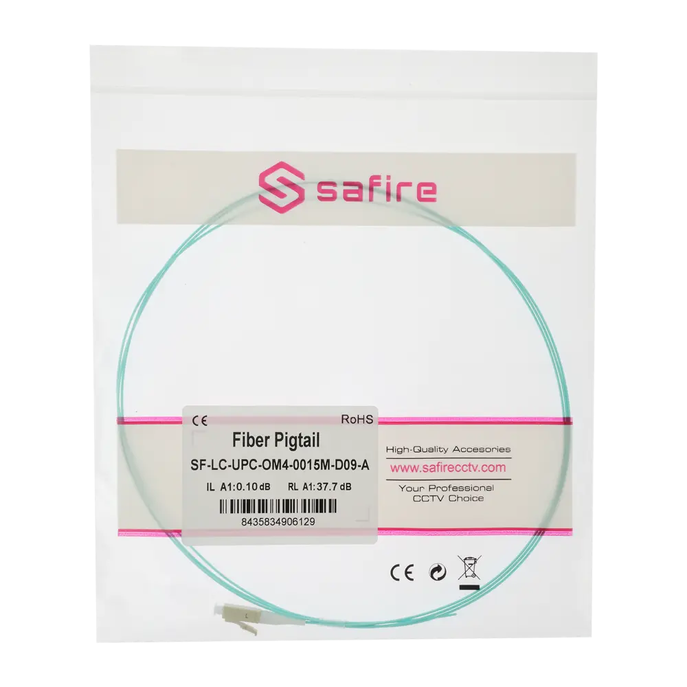 SAFIRE - Pigtail de fibra óptica simplex - Fibra multimodo OM4 de alta velocidad - Conector LC con... (SF-LC-UPC-OM4-0015M-D09-A) - Imagen 5
